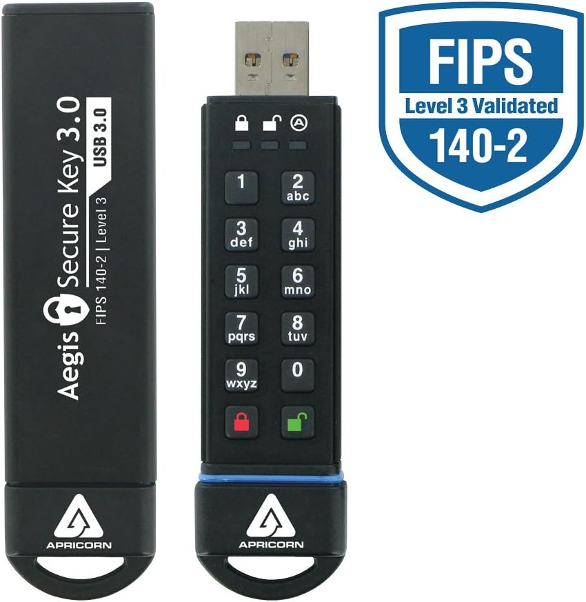 Apricorn 120GB Aegis Secure Key FIPS 140-2 Level 3 Validated 256-bit Encryption USB 3.0 Flash Drive (ASK3-120GB)