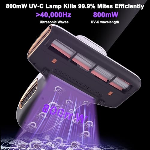 T600 Bed Vacuum Cleaner with UV-C Light, 15Kpa Suction 700W Powerful Double Cup Handheld Vacuums, Mattress Vacuum Cleaner with Smart Dust Sensor