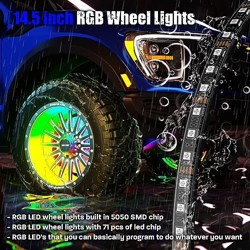 SUNPIE Wheel Lights for Truck - Universal 14.5’’ RGB Rim Light for Car/SUV