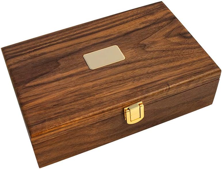 Alex Cramer The Nines Double-9 Domino Set. American-Made Solid Walnut Case Holds Our 55-Piece Set of Dominoes (Domino Set with Personalized Brass