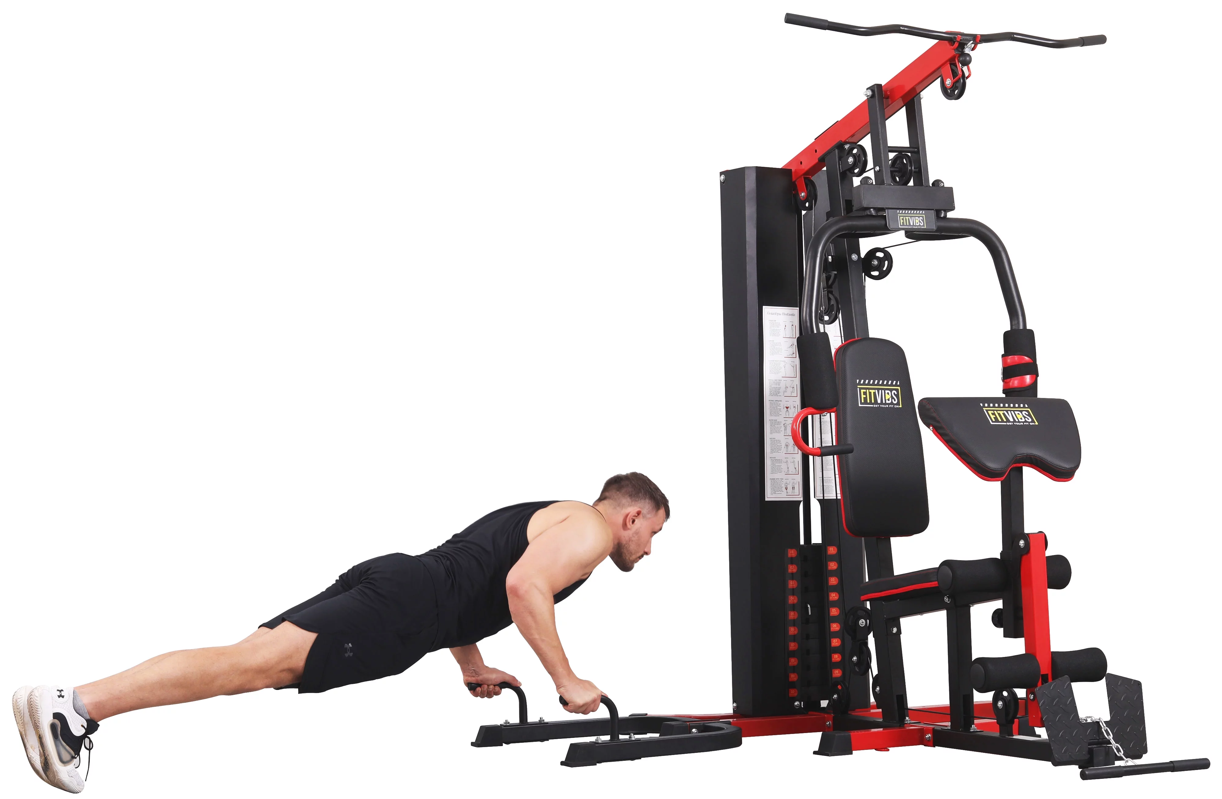 Fitvids LX750 Home Gym System Workout Station with 330 Lbs of Resistance, 122.5 Lbs Weight Stack, One Station