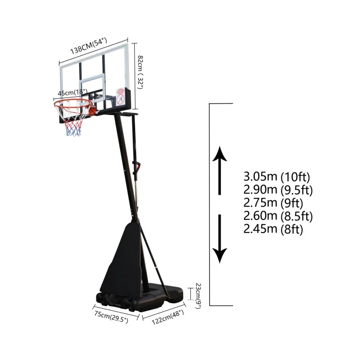 Vebreda 54 in. Portable Basketball Hoop System, 7.5 - 10 ft. Height Adjustable - Radiant Selections