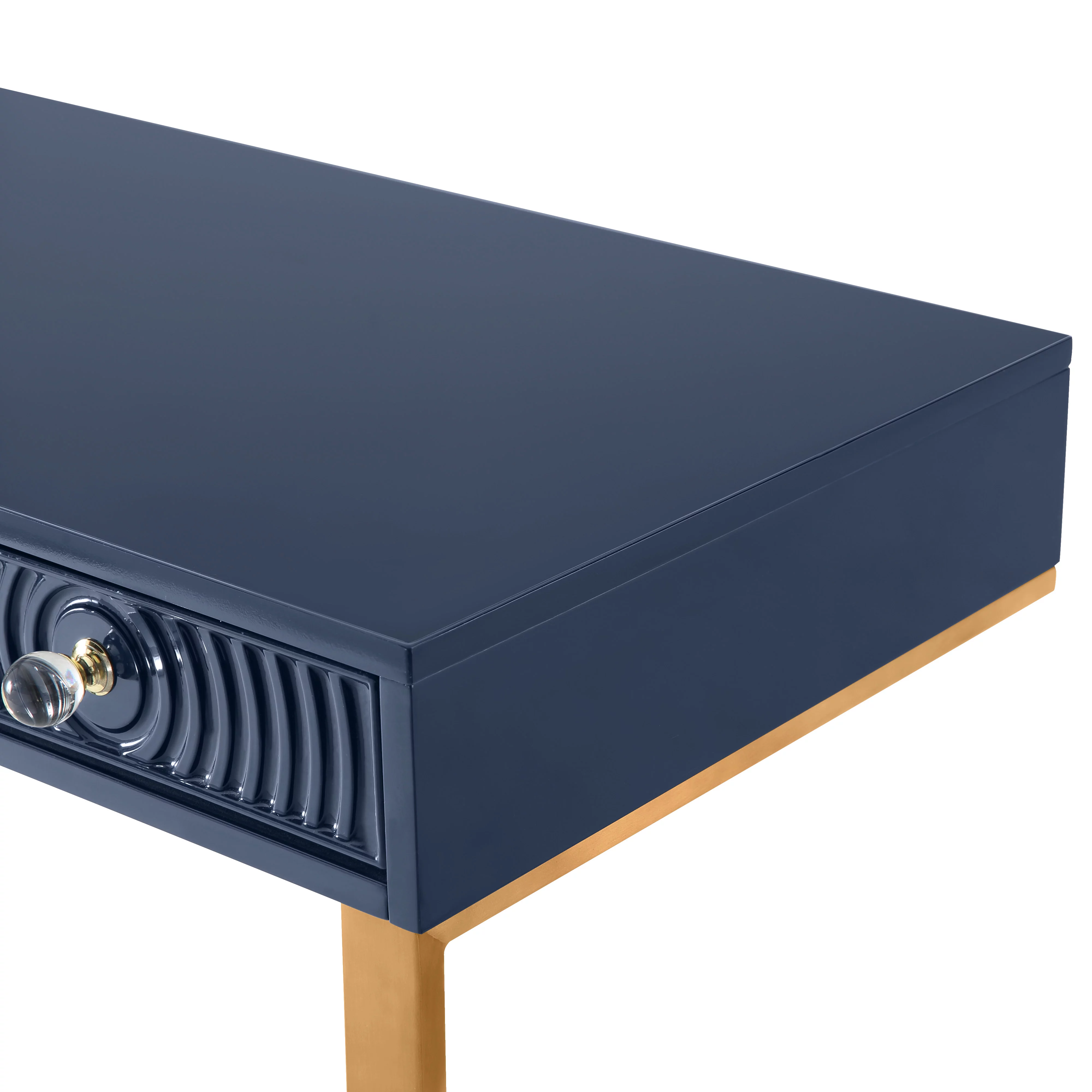 TOV Furniture Janie Blue Lacquer Office Desk With Gold Legs