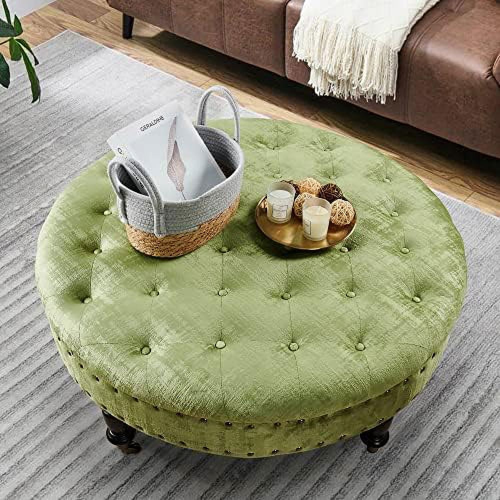Green Tufted Round Ottoman Coffee Table 34"x 34"x 17"