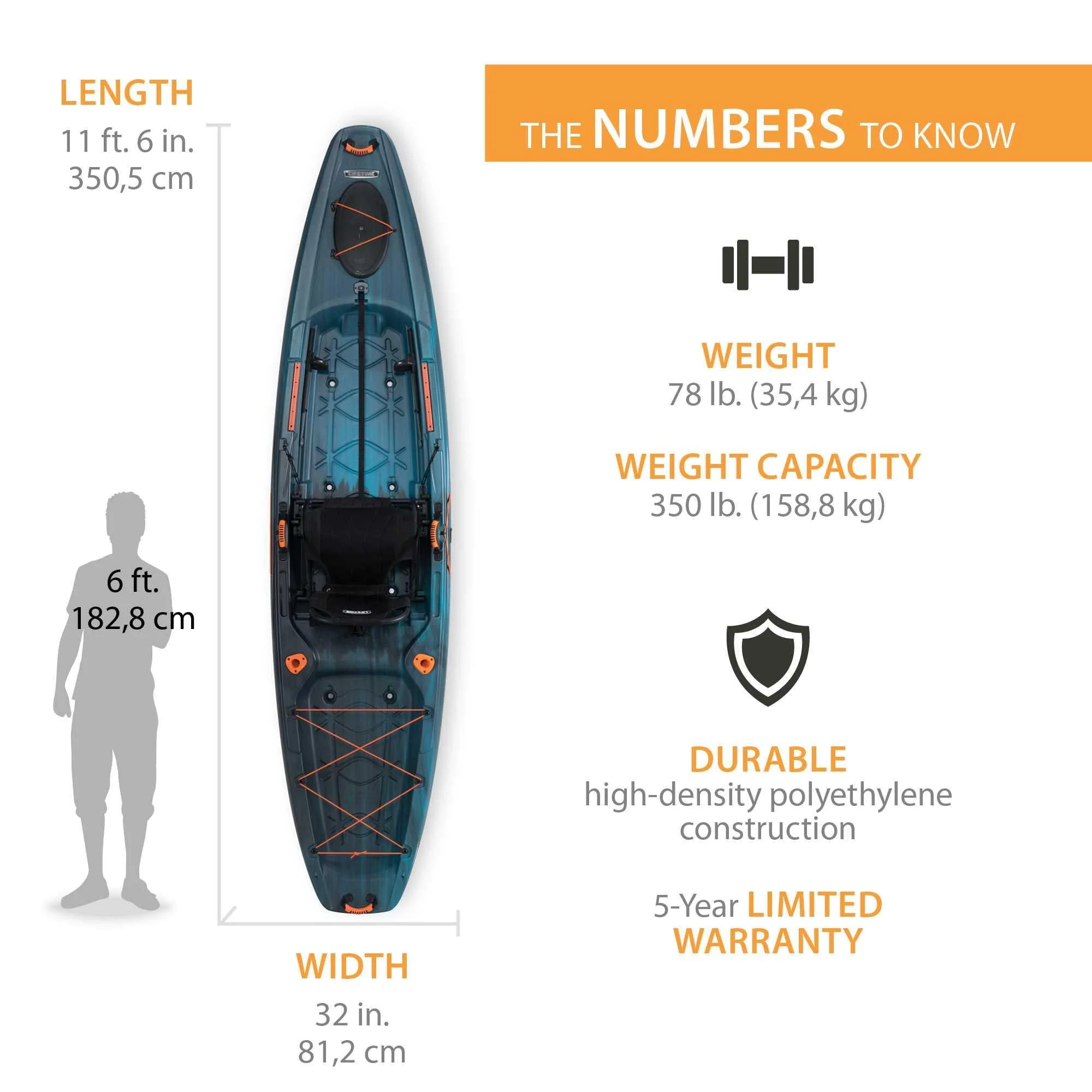 Lifetime Yukon Angler 116 inch Sit-on-Top Fishing Kayak, Lightning Fusion (90846)