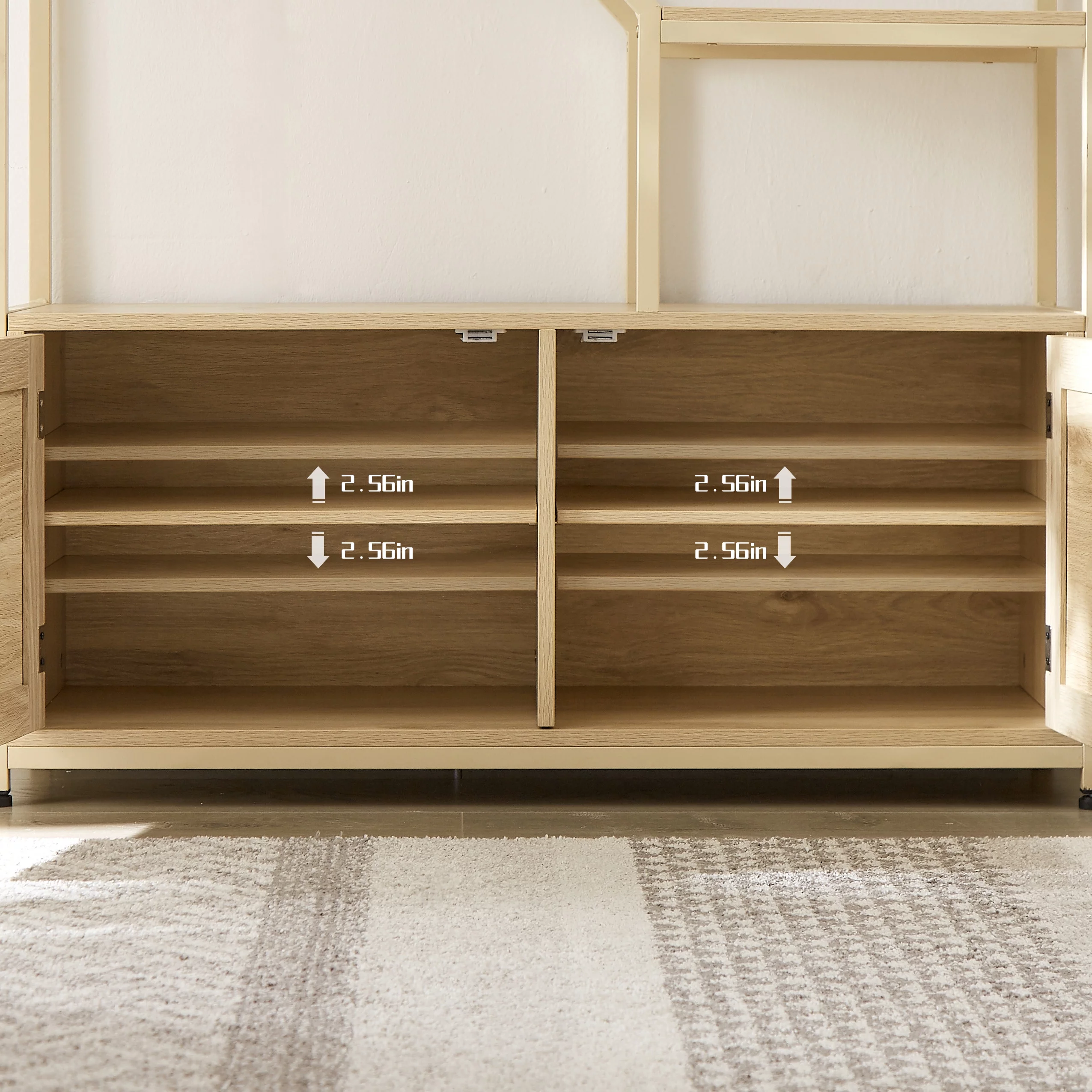 Royard Oaktree 7 Tiers Bookcases Wood Open Bookshelf with Cabinet and Rattan Door Large Display Storage Shelf for Living Room Bedroom Home Office