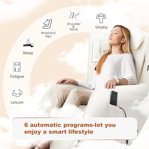 COLAMY Zero-Gravity Massage Chair | Massage and Leisure Dual-Use Chair,360° Swivel,Heat, Low-Noise 3D Bluetooth Speaker,Living Room, Bedroom（White