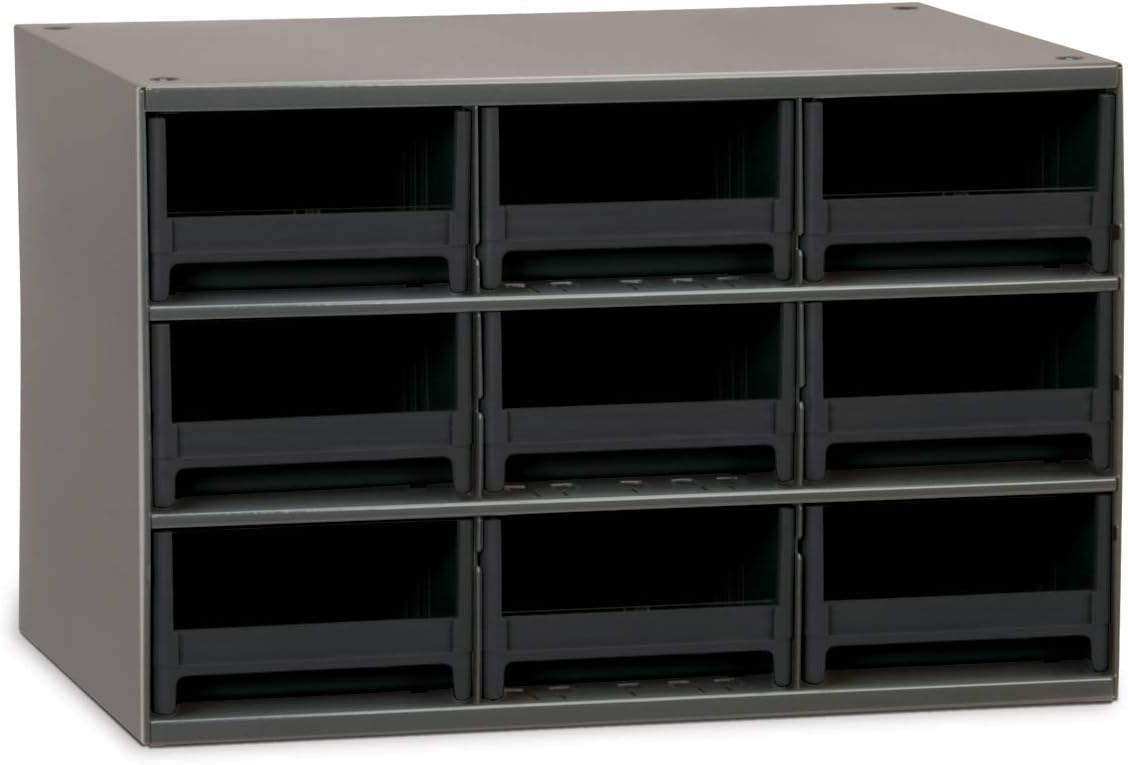 Akro-Mils 9-Drawer Steel Parts Craft Storage Cabinet Hardware Organizer, 19909, (17-Inch W x 11-Inch D x 11-Inch H), Gray Cabinet, Blue Drawers