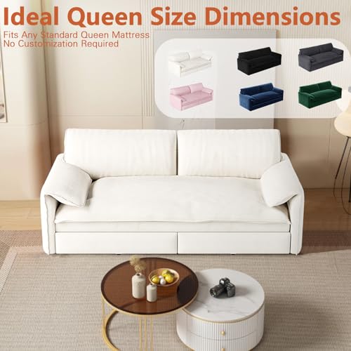 66-Inch Queen Size Convertible Sleeper Sofa Bed, 3-in-1 Pull-Out Futon Loveseat, Velvet Love Seat Couch with Side Pocket for Living Room, Office