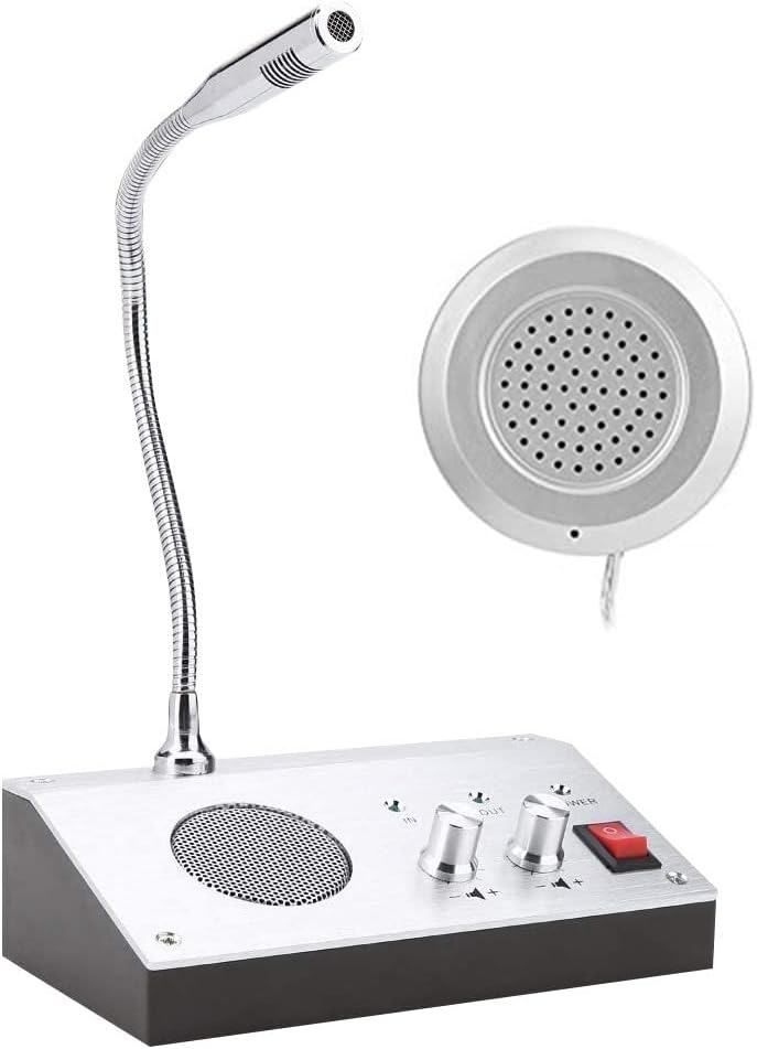Intercom Microphone, Noise-Free Dual-way Intercom Interphone, Bank/Office/Store/Station Window Counter Microphone Speaker Walkie-talkie (US) Pack of 2
