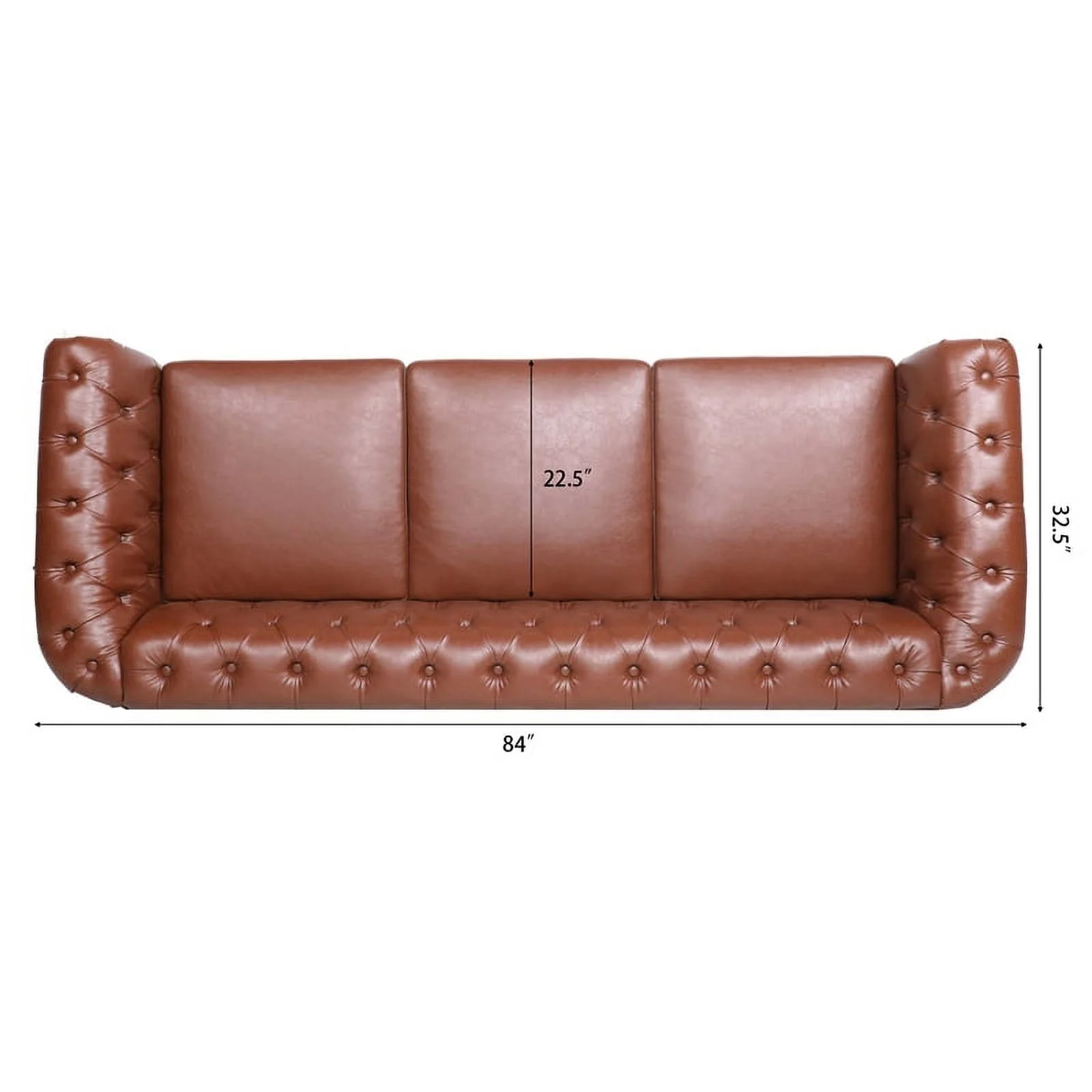 CRO Decor 84' BROWN PU Rolled Arm Chesterfield Three Seater Sofa-Brown