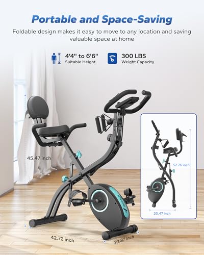 MERACH Folding Exercise Bike, Foldable Stationary Bikes for Home, 4 in 1 Upright Indoor Cycling Bike with 16-Level Magnetic Resistance