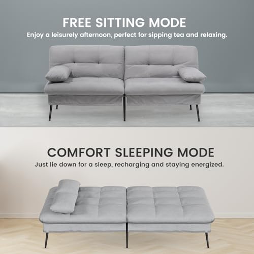 COMHOMA Convertible Futon Sofa Bed, 68″Fabric Futon Couch with Adjustable Backrest, Folding Futon Sleeper Recliner for Living Room Furniture (Black)