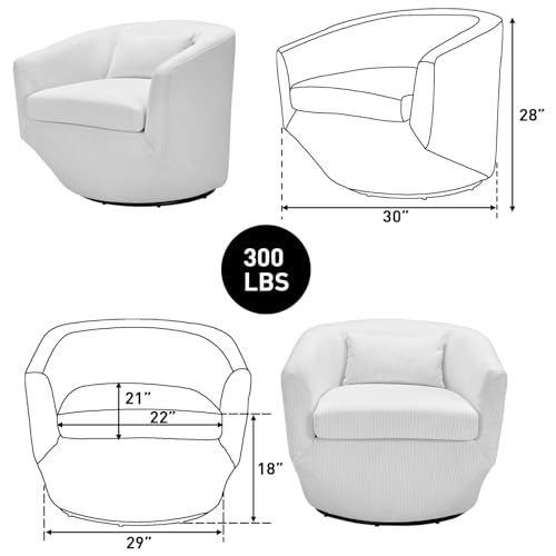 CANMOV 360° Swivel Accent Chair Set of 2, Upholstered Swivel Barrel Chair with Pillow, Modern Single Sofa Arm Chair for Living Room, Bedroom, Club
