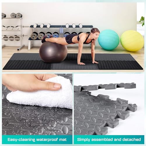 Yes4All 24SQFT-120SQFT Puzzle Exercise Mat for Home Gym, EVA Interlocking Foam Floor Tiles with Border for Workout Equipment