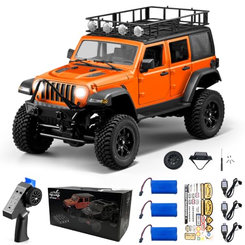 1/12 RC Crawler MN128 RC Jeep 4WD RC Rock Crawler RC Truck 4x4 Jeep RC Car 390 Strong Motor Off Road Rock Crawler with 3pcs Upgraded 1500mah Battery