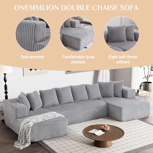 131" Modular Sectional Sofa Cloud Couch, Corduroy Memory Foam Black Sectional Couches for Living Room, Modern Deep Seat Boneless Sofa