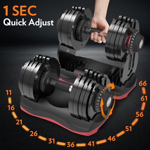 Ativafit 27.5/66/88LBS Pair Adjustable Dumbbell Set with Anti-slip Handle 12 In 1 Quick Dial Adjustment Weights With Safety Locking Button Space