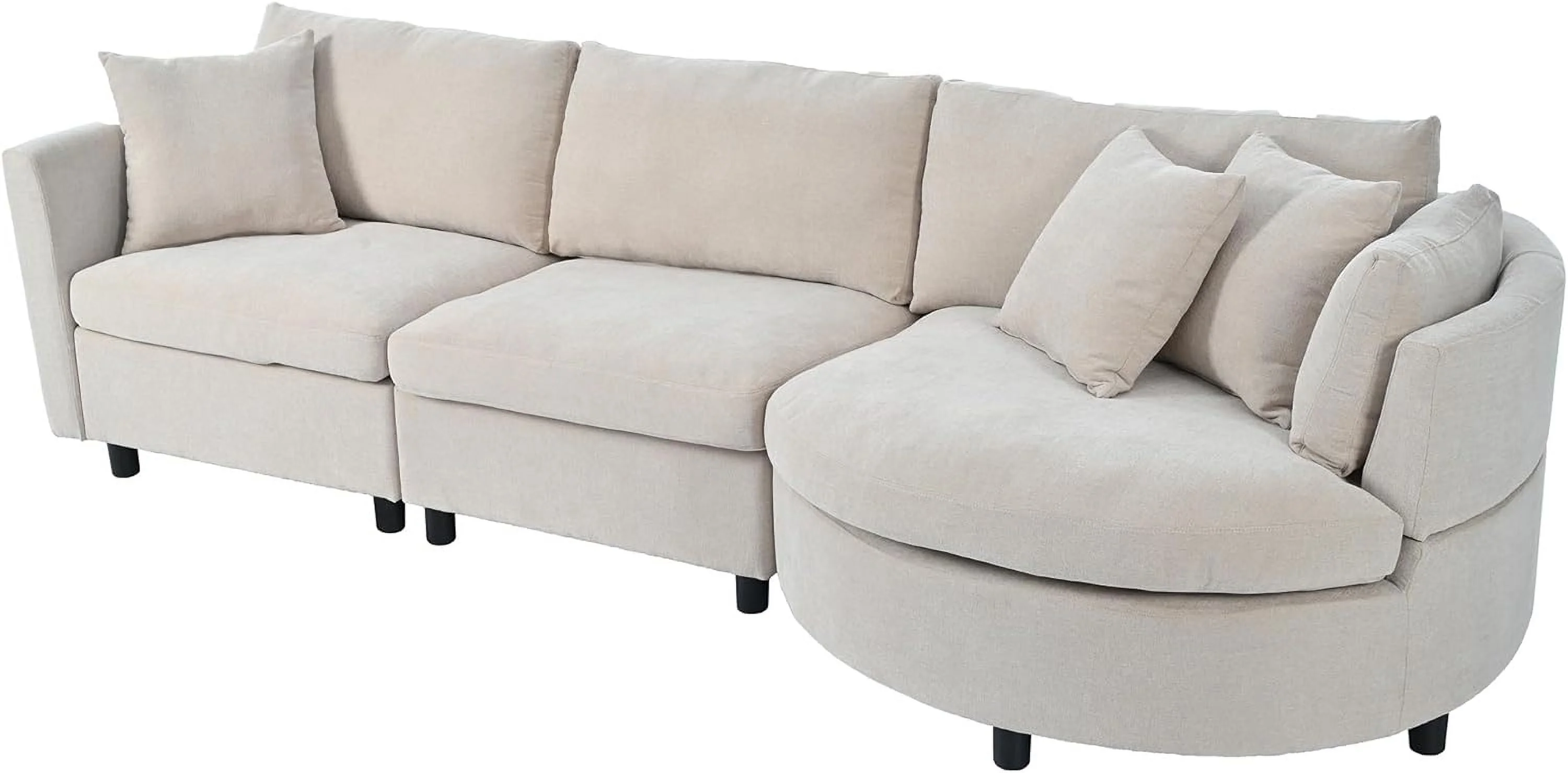 Moder Upholstered Sofa Couch, Comfy Curved Sectioal Sofa With 3 Pillows, Luxury 3-Seat Fabric Sofa Couch With Curved Seat For Livig Room