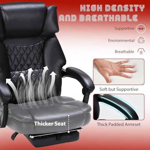 Massage Office Chair with Heat,Reclining Office Chair with Foot Rest,6 Points Vibration Home Desk Chairs for Heavy People 400lbs