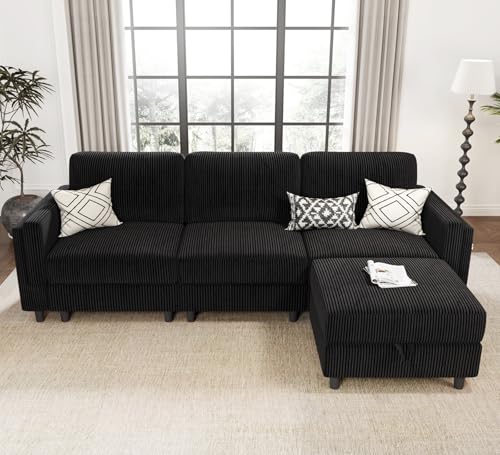 KKL Modular Sectional Sofa Bed with Storage Ottoman, Convertible L/U-Shaped Sleeper Couch for Living Room, Modern Reversible Design, Beige