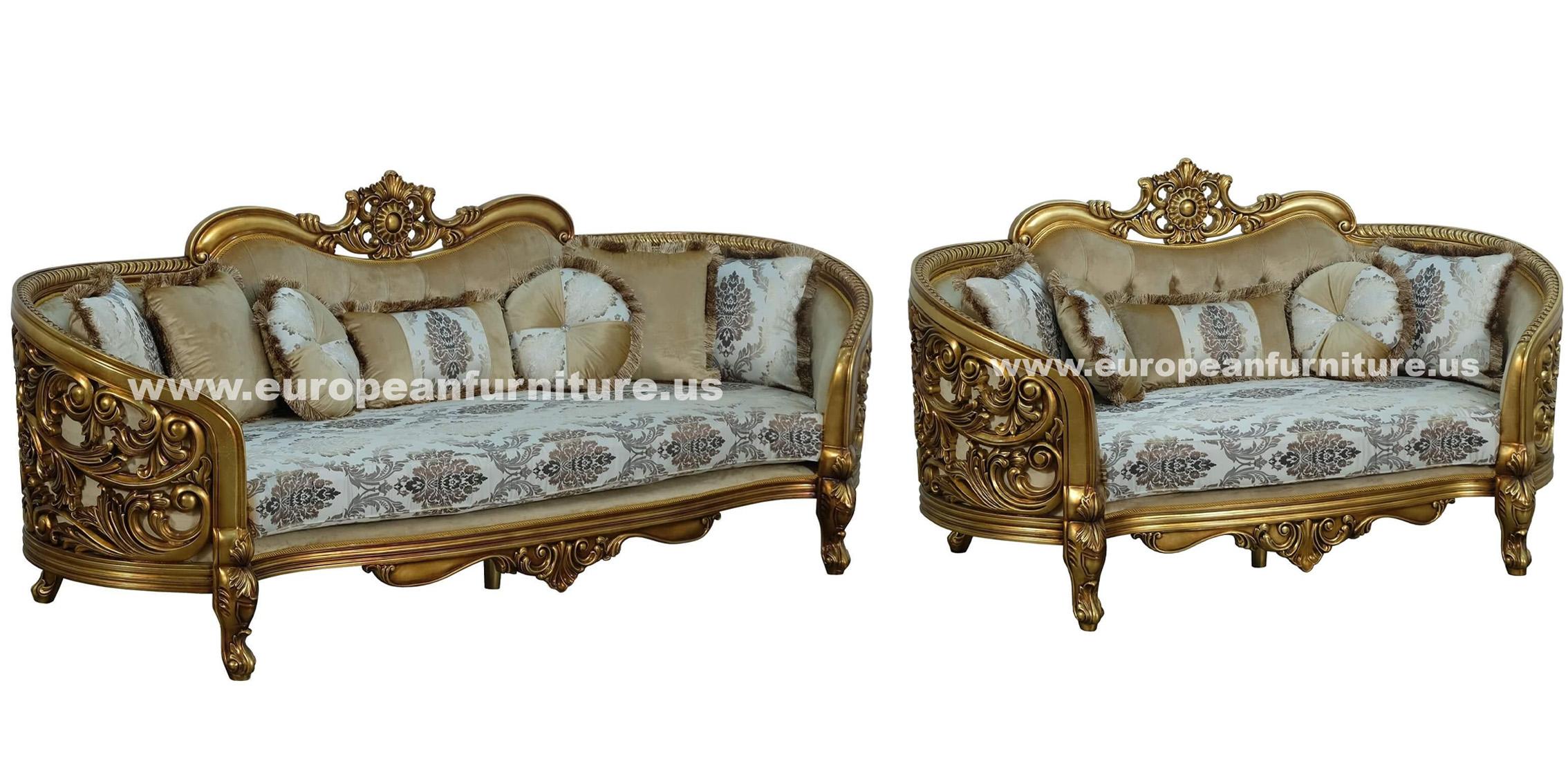 Luxury Antique-Bronze & Jacquard Fabric BELLAGIO Sofa Set 2 EUROPEAN FURNITURE