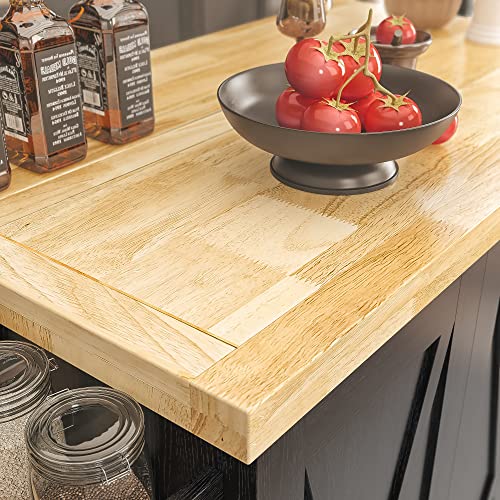 IRONCK Rolling Kitchen Island Cart with Drop-Leaf Countertop, Barn 3Drawers, Barn Door Style Cabine,Thicker Rubberwood Top, Spice Rack, on Wheels