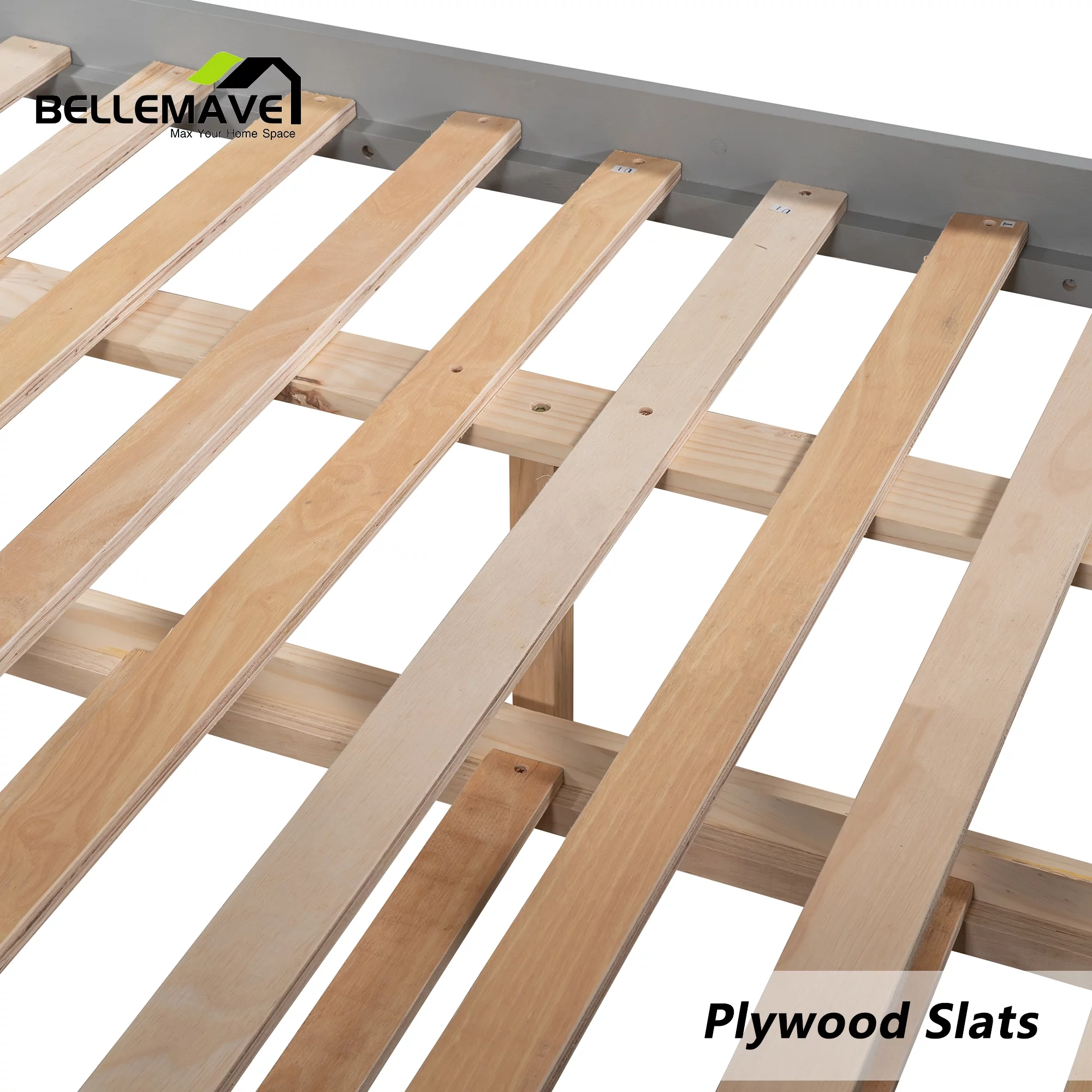 BELLEMAVE Full Over Full Bunk Bed, Wood Bunk Bed Frame with Twin Trundle, Fence Shaped Guardrails, Ladder, Headboard, Convertible into 2 Bed