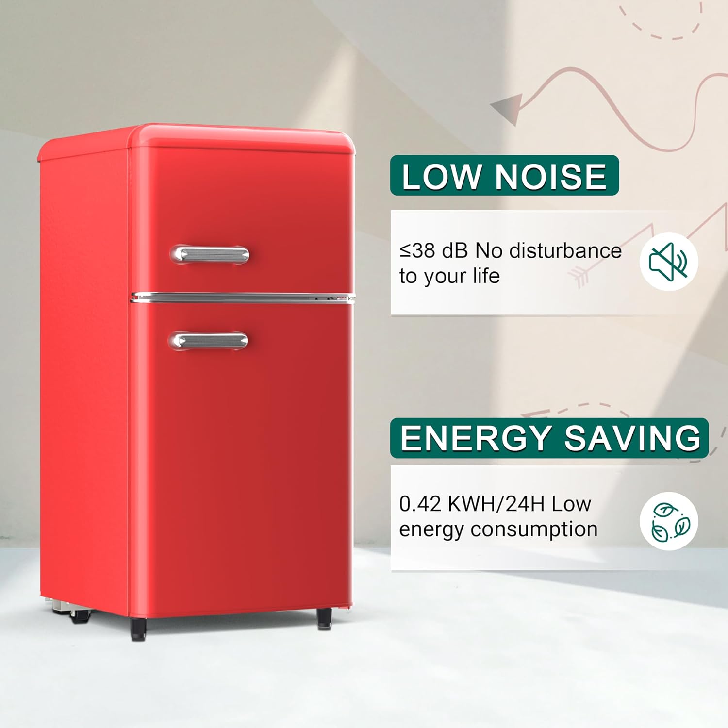 Compact Retro Fridge with Freezer for Bedroom, 4.4 Cu. Ft. Retro Mini Fridge with Separate Freezer
