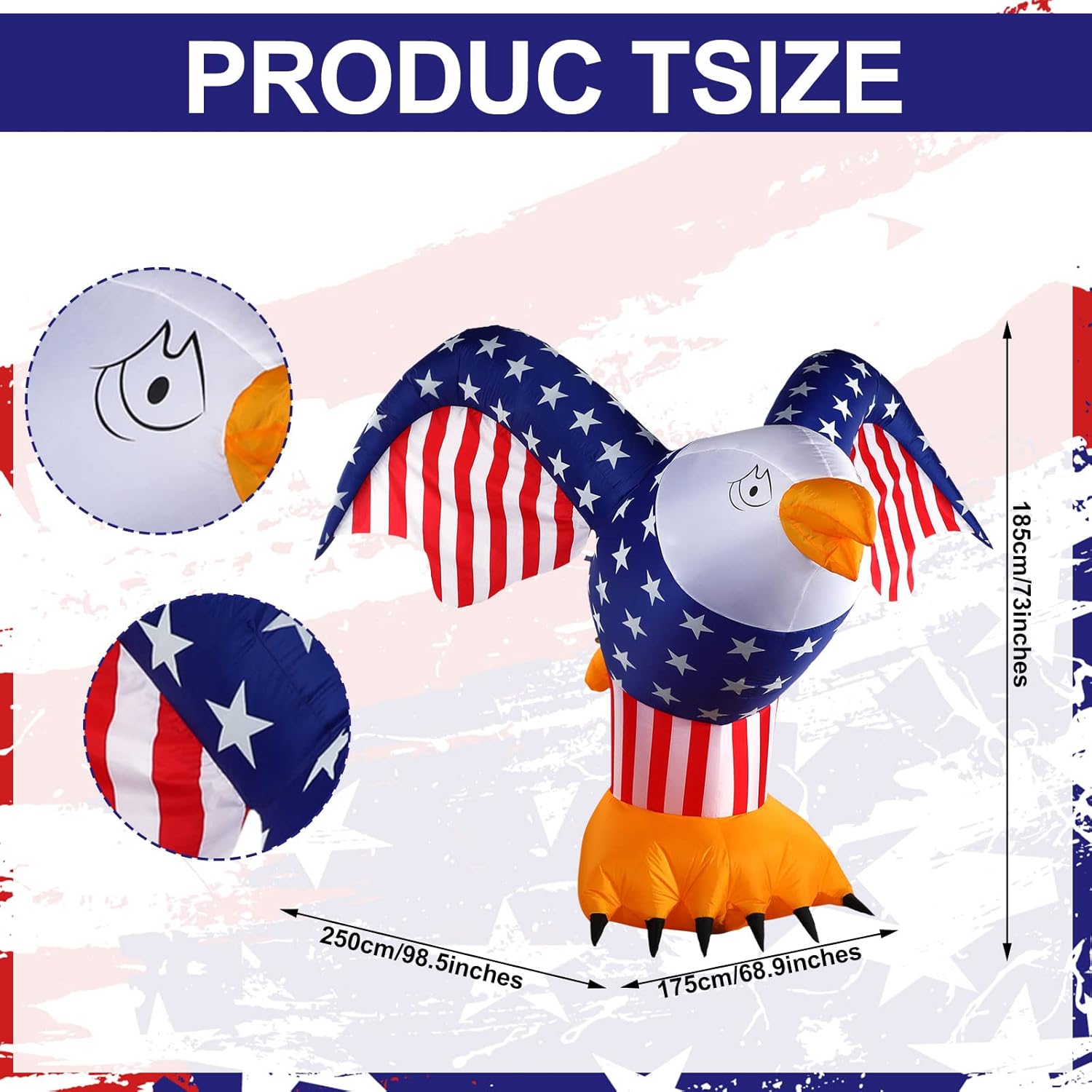 6 ft 4th of July Inflatable Decoration Patriotic American Inflatable Eagle with Built-in LED Light and Blower