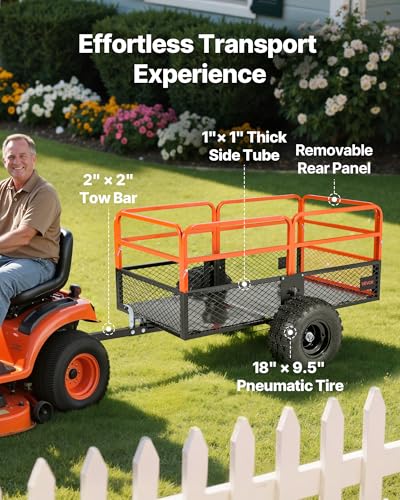 VEVOR Heavy Duty ATV Dump Cart - Steel Tow Behind trailer, 750 lbs, 15 Cubic Feet Garden Utility with Removable Sides