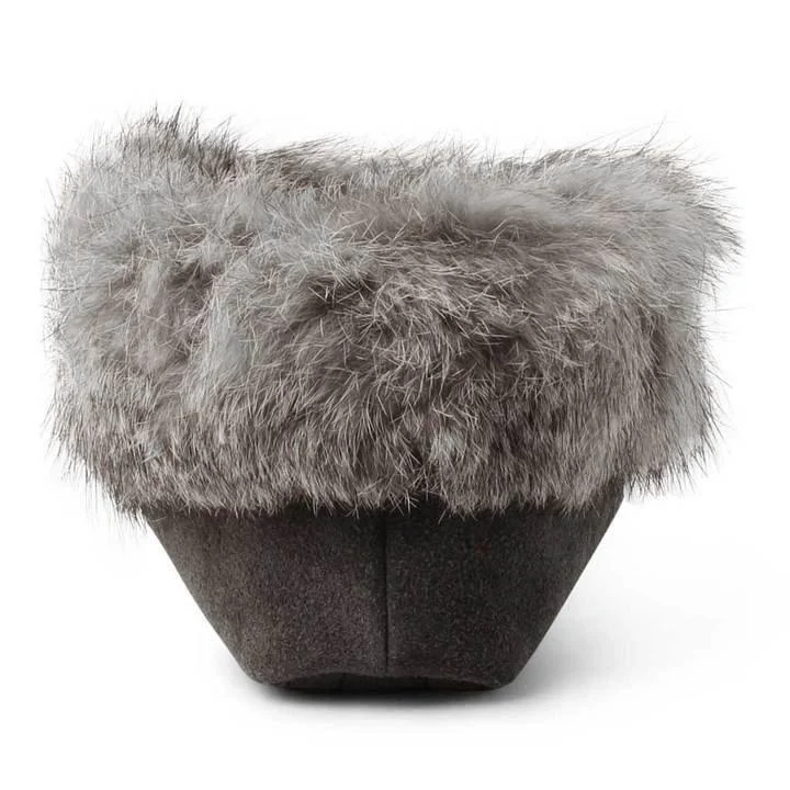 Manitobah Mukluks Tipi Suede Rabbit Fur Moccasins - Charcoal 11M