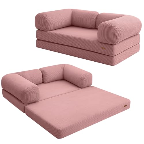 COMAX Folding Sofa Bed, Convertible Chair Bed Corduroy 3-in-1 Foldable Floor Couch with High-Density Foam, Futon Sofa Sleeper Mattress