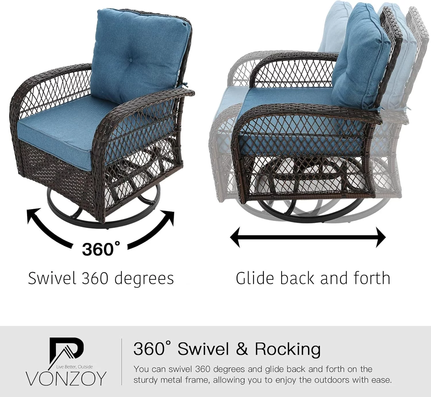 ELPOSUN 3 Pieces Patio Furniture Set, Outdoor Swivel Gliders Rocker, Wicker Patio Bistro Set with Rattan Rocking Chair