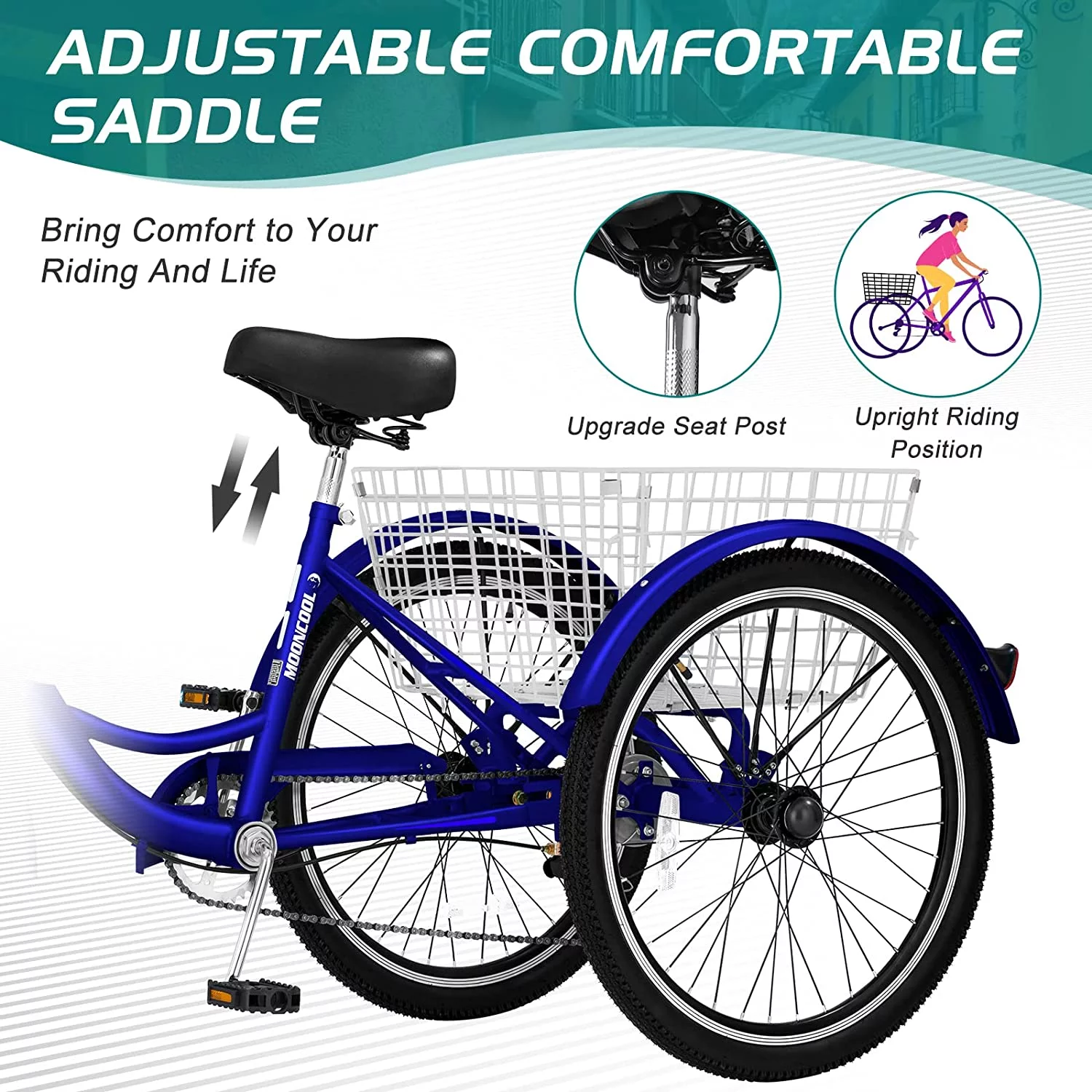 Docred Adult Tricycle 7 Speed 24 Inch Three Wheel Bike Cruiser Trike for Men/Women/Seniors