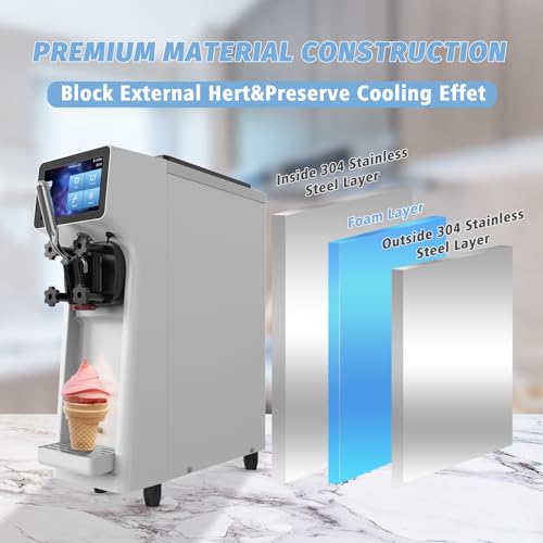 Commercial Ice Cream Maker Machine 1000W Single Flavor Soft Serve Ice Cream Machine 2.7 to 4 Gal/H 110V Ice Cream Machine with Pre-cooling