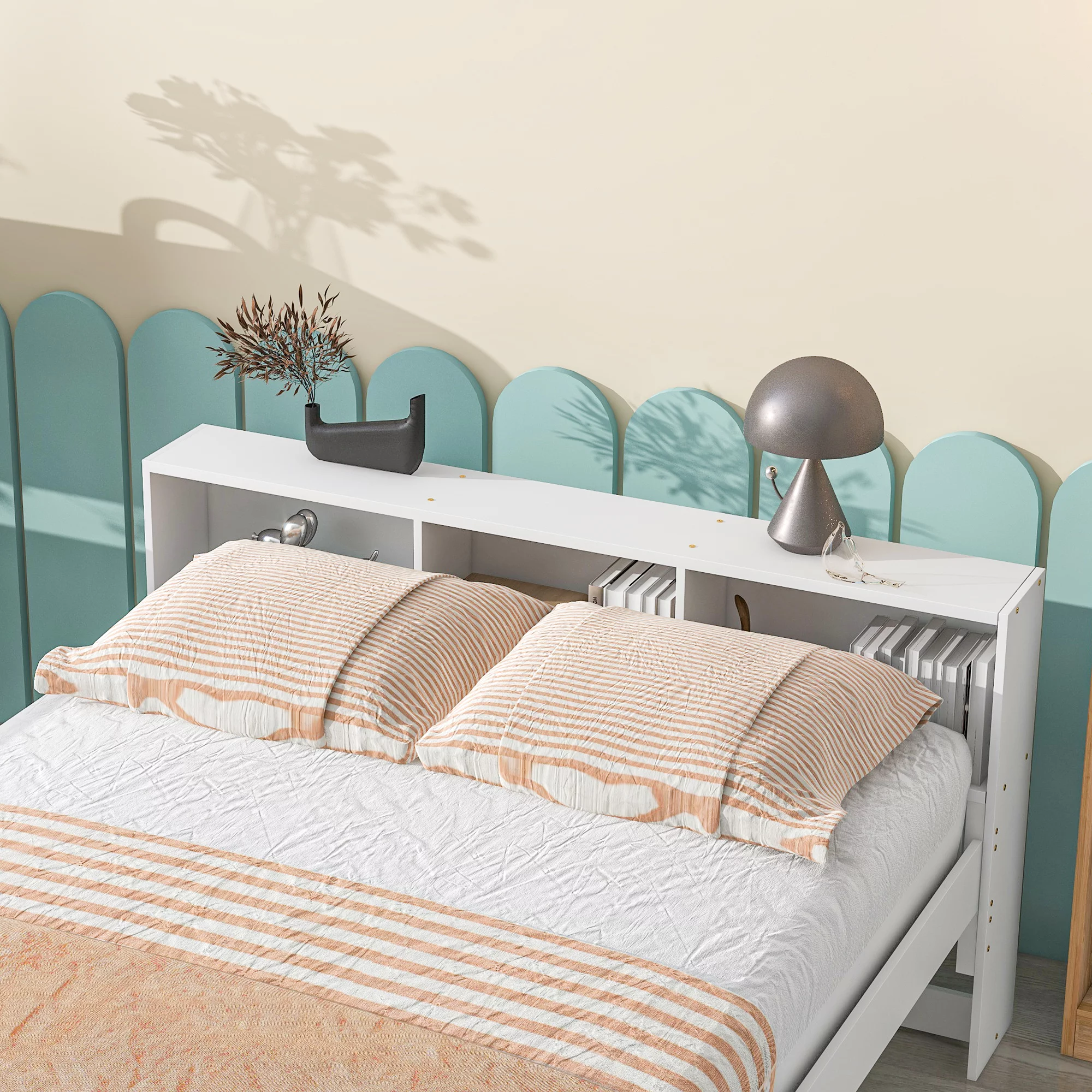 Sanmadrola Full Over Full Bunk Beds with Bookcase Headboard, Solid Wood Bed Frame with Safety Rail and Ladder, Kids/Teens Bedroom