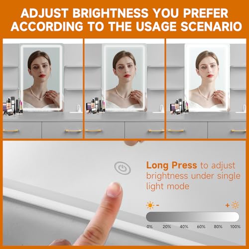 Vanity Set with Lights and Stool, Vanity Desk with Mirror and Lights，Vanity Power Outlet,Vanity Desk with Drawers