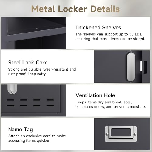 Locker Metal Storage Cabinet, Steel Office Storage Lockable Lockers for Employees Kids School Gym Home Garage Locker with Mirror & Hooks (5 Doors