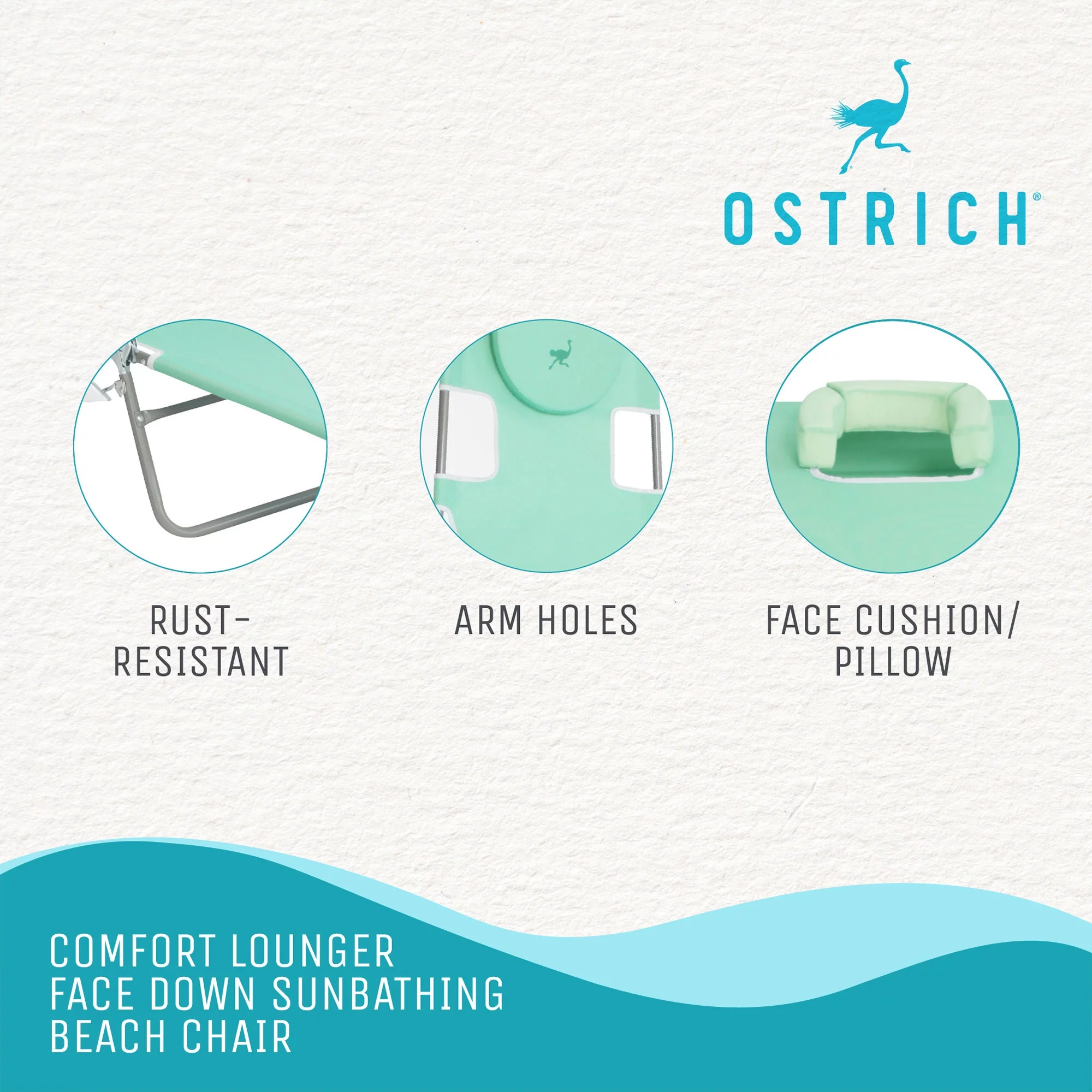 Ostrich Chaise Sunbathing Poolside Beach Chair w/Recliner Pool Chair, Teal