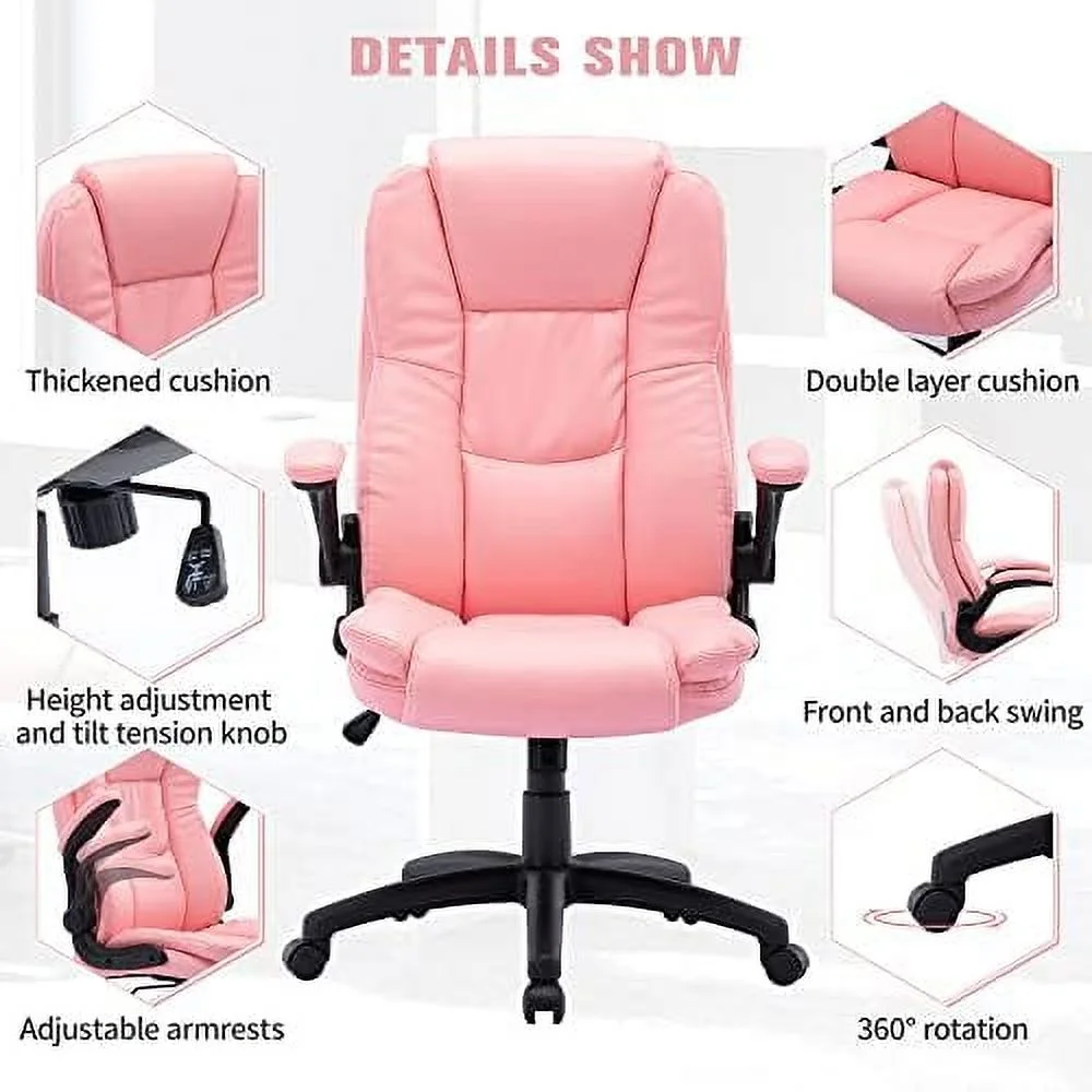 HOOMHIBIU High Back Office Chair  Leather Executive Office Chair  Ergonomic Home Office Desk Chair with Flip-up Arms  Comfortable Double Thickening