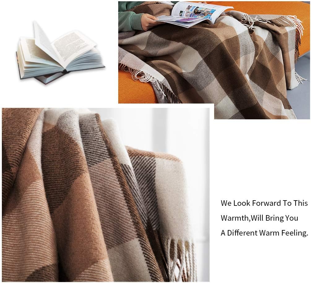 Farridoro Wool Throw Blankets 51Inches with 67Inches Decorative Fringe All Season Use Throw Blankets for Bed Sofa Couch Camping Chair Outdoor