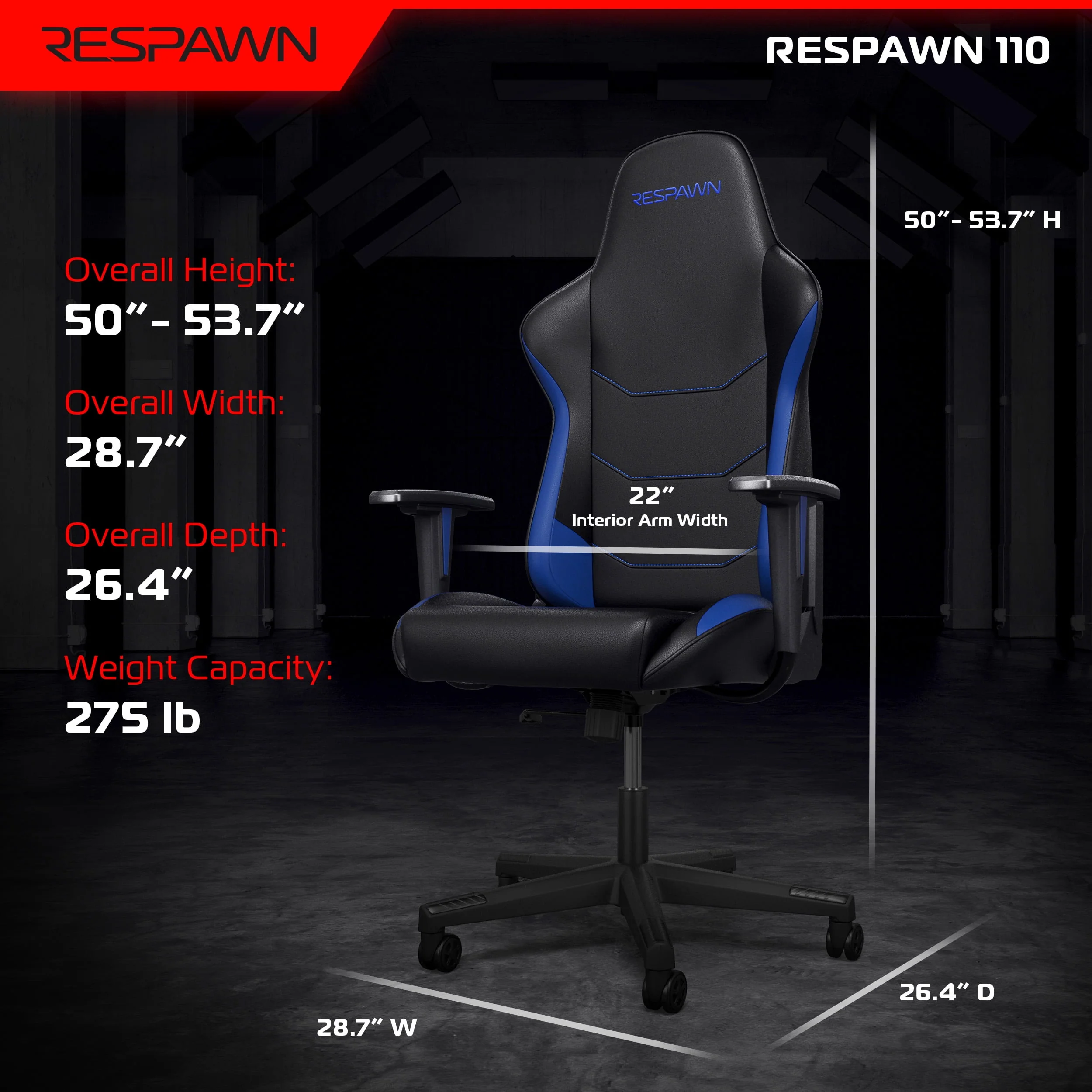 RESPAWN 110 Ergonomic PVC Gaming Chair-Racing Style High Back Office Chair -Integrated Headrest, Recline with Adjustable Tilt Tension & Angle Lock