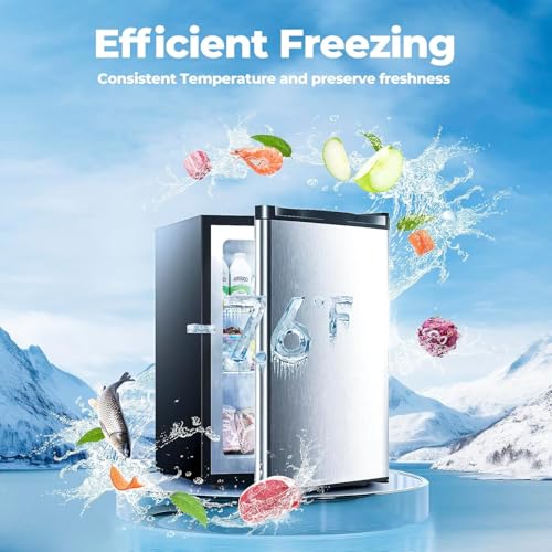 3.0 Cu.ft Upright Freezer, Small Mini Freezer with Adjustable Thermostat, Removable Shelves, Reversible Single Door, for Bedroom/Home/Dorms/Apartment