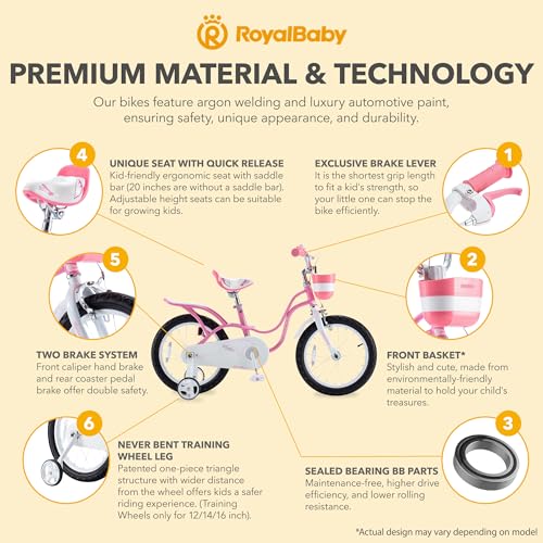 Royalbaby Princess Girls Kids Bike 12 14 16 18 20 Inch Children Bicycle with Basket for Age 3-12 Years
