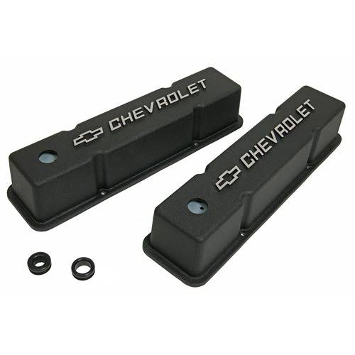 SBC 350, 400, 305 Summit Racing Die-Cast Logo Aluminum Valve Covers - Black Wrinkle, Tall, Small Block Chevy | Summit Racing Equ