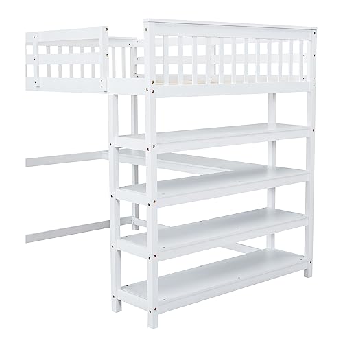 Harper & Bright Designs Full Loft Bed with Desk and Wardrobe,Solid Wood Loft Bed Frame Full with Storage Drawers for Kids Teens Adults