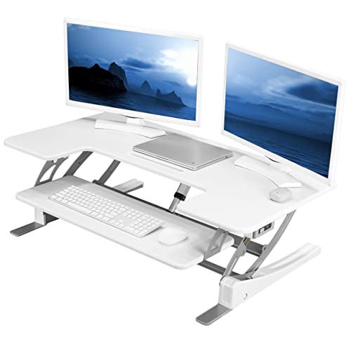 VIVO 36 inch Electric Height Adjustable Stand Up Desk Converter, VE Series, Sit to Stand Tabletop Dual Monitor Riser with USB Port, Black, DESK-V000VE