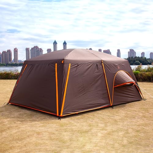 KTT Extra Large Tent 10-12-14 Person(Style-B),Family Cabin Tents,2 Rooms,3 Doors and 3 Windows with Mesh,Straight Wall,Waterproof,Double Layer