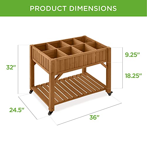Best Choice Products Elevated 8 Pocket Herb Garden Bed, Mobile Raised Customizable Wood Planter for Herbs, Vegetables, Flowers w/Lockable Wheels